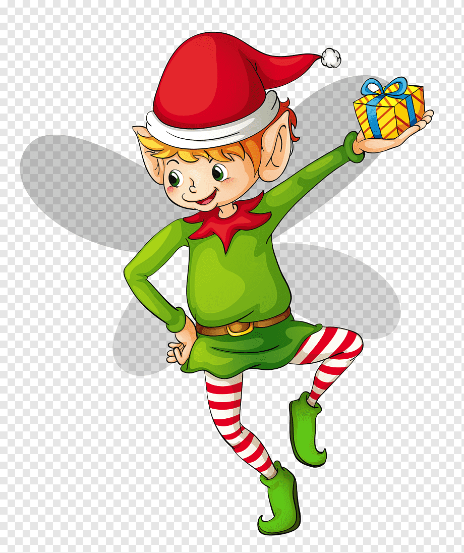Festive Christmas Elf Holding Gift - Free PNG Clipart
