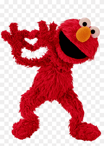 Elmo from Sesame Street making a heart shape with his hands, smiling joyfully.