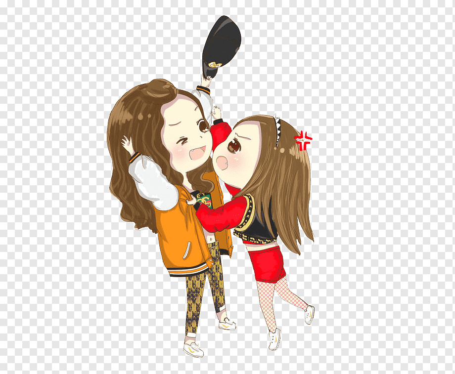 Cute Anime Girls Hugging - Playful Friendship Illustration