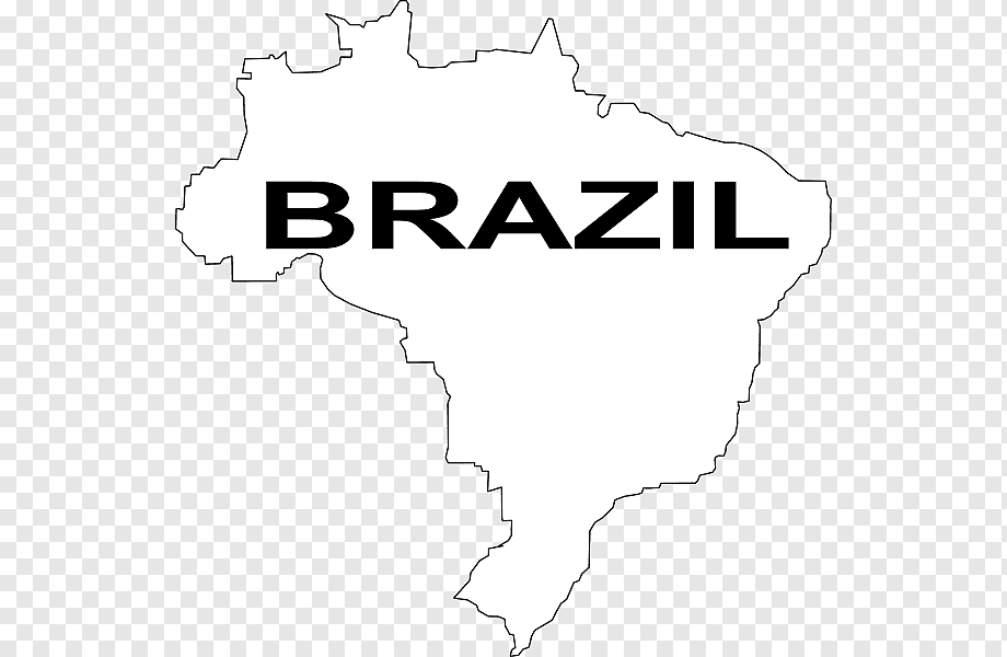 Outline map of Brazil with bold "BRAZIL" text centered inside the shape, on transparent background.