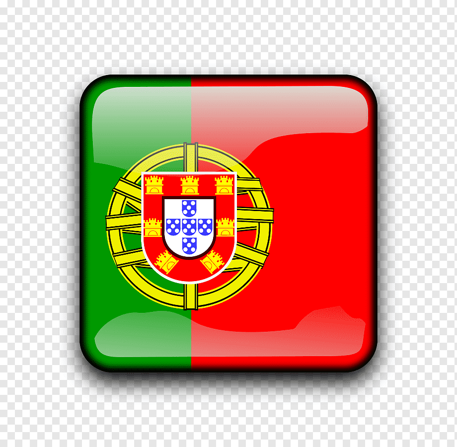 Glossy square icon of the Portuguese flag with national coat of arms centered on green and red background.