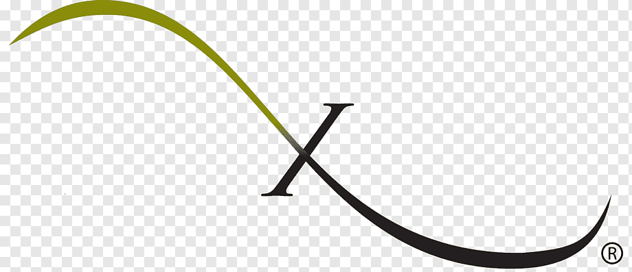 Stylized letter "X" intersected by a flowing olive-to-black gradient swoosh, with registered trademark symbol.