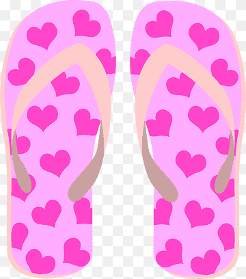 Pink flip-flops with bright pink heart pattern on light pink soles and beige straps.