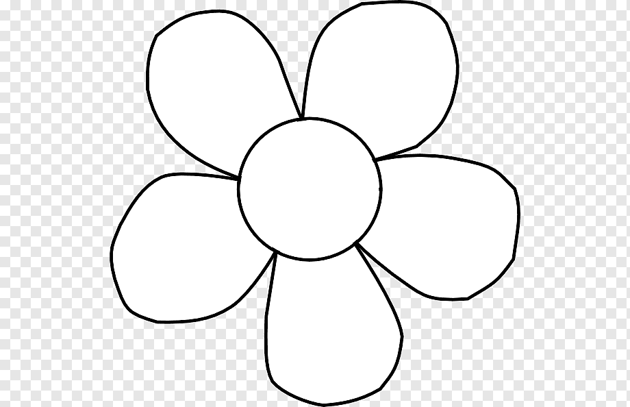 Simple black-and-white line drawing of a five-petaled flower with a circular center on transparent background.