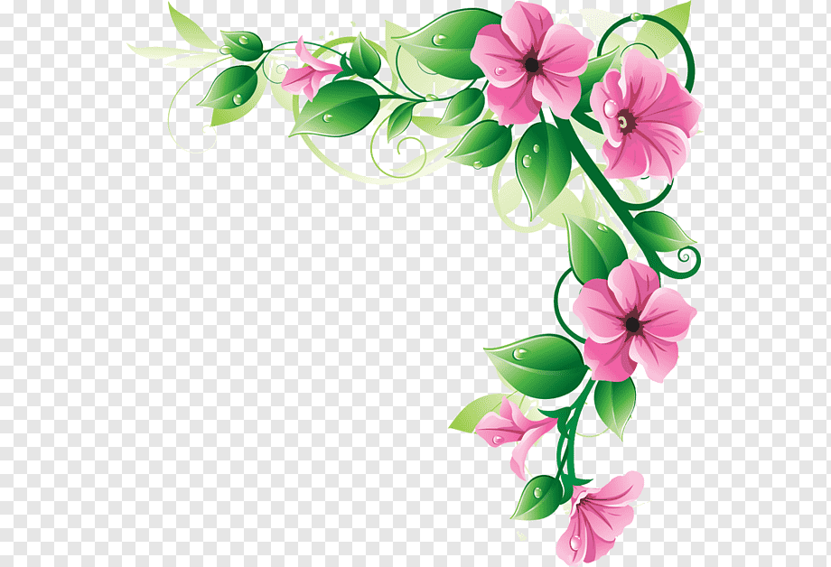 Elegant Pink Flower Vine Corner Decor - Free PNG Download