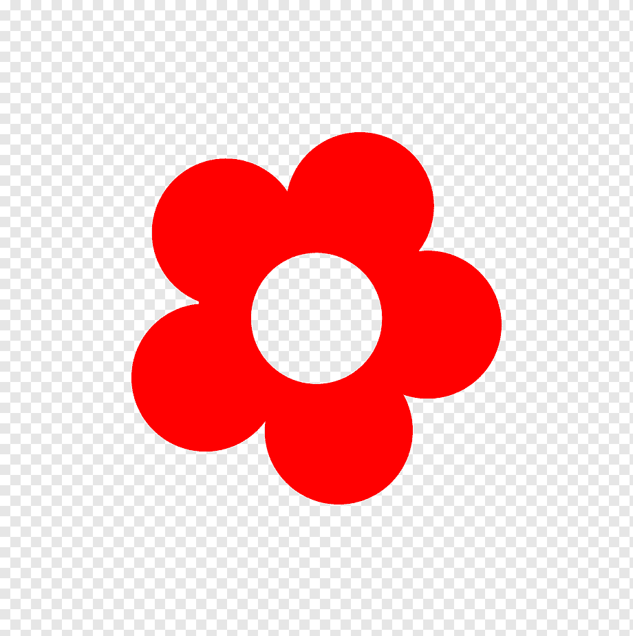 Red five-petal flower icon with white center on transparent background