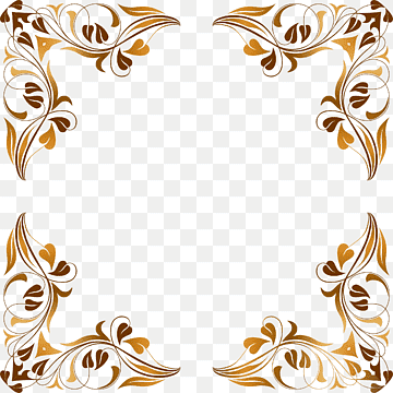 Golden-brown ornate floral corner frame with elegant swirls and leaf motifs on transparent background.