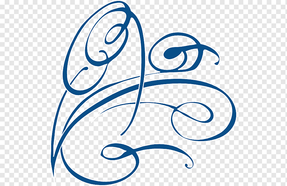 Elegant blue calligraphic flourish design on transparent background, suitable for logos or decorative branding elements.