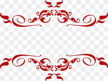 Red ornamental scrollwork divider with floral motifs on transparent background.