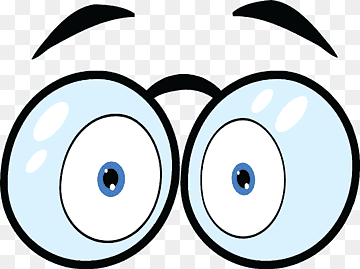 Cartoon-style wide blue eyes with raised eyebrows expressing surprise or curiosity on transparent background.