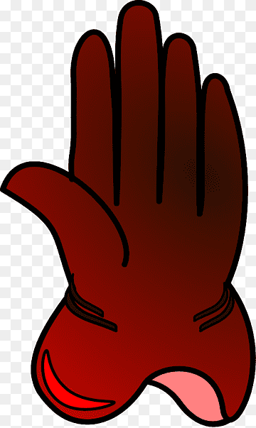 Red cartoon-style glove with open palm, showing detailed stitching and gradient shading.