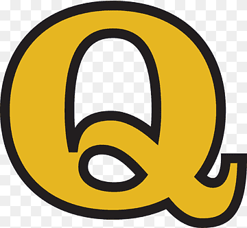Golden uppercase letter Q with bold black outline on transparent background.