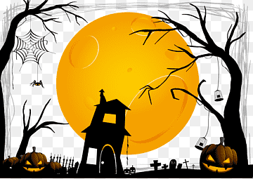 Free Halloween Clipart - Haunted House & Pumpkin Scene for Downloads