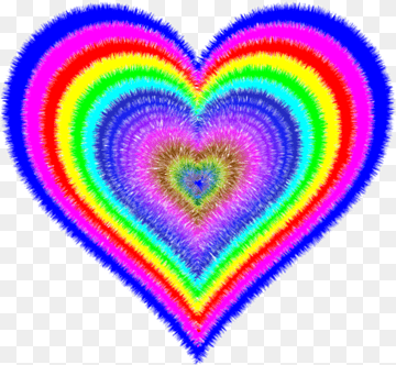 Vibrant concentric rainbow heart with fuzzy, textured edges on transparent background.