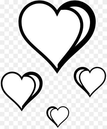 Four black-outlined heart shapes of varying sizes on transparent background, layered with overlapping effect.