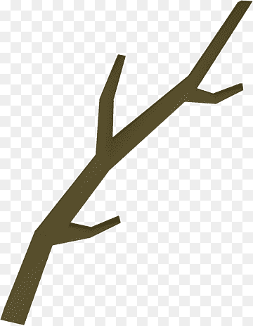 Brown stylized tree branch with three offshoots on transparent background