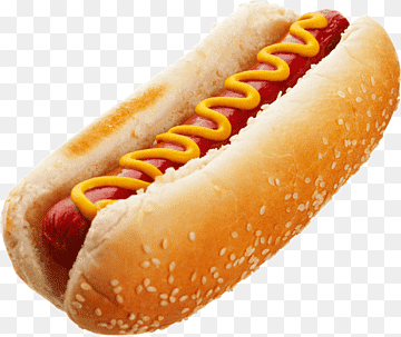 A classic hot dog in a sesame seed bun topped with a zigzag of yellow mustard.