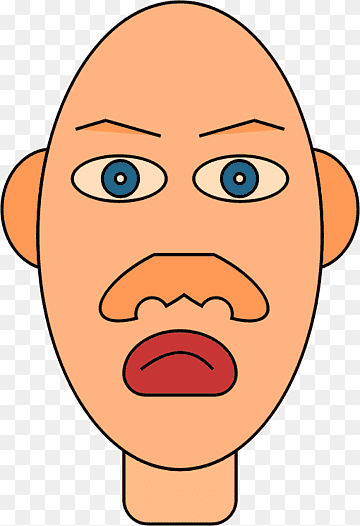 Cartoon bald man with wide blue eyes, mustache, and open mouth expressing surprise or shock.