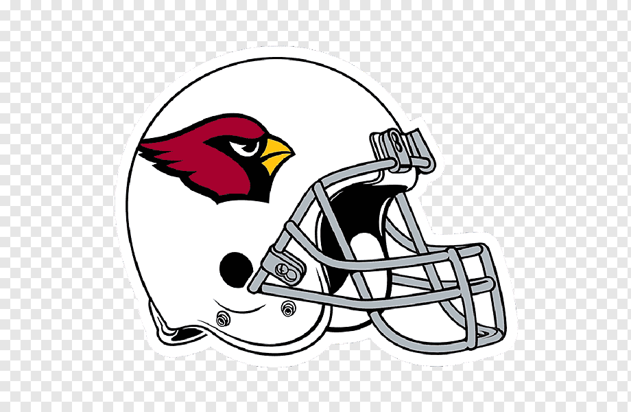 Arizona Cardinals football helmet logo with red cardinal bird mascot on white shell and gray facemask.
