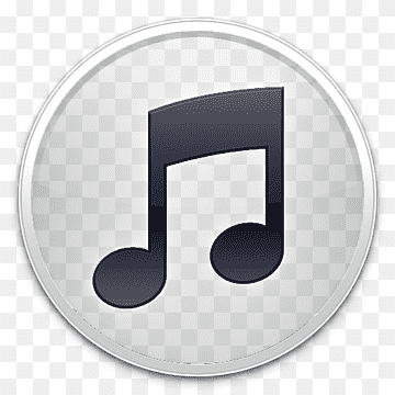 Silver circular button with a black musical note icon on transparent background