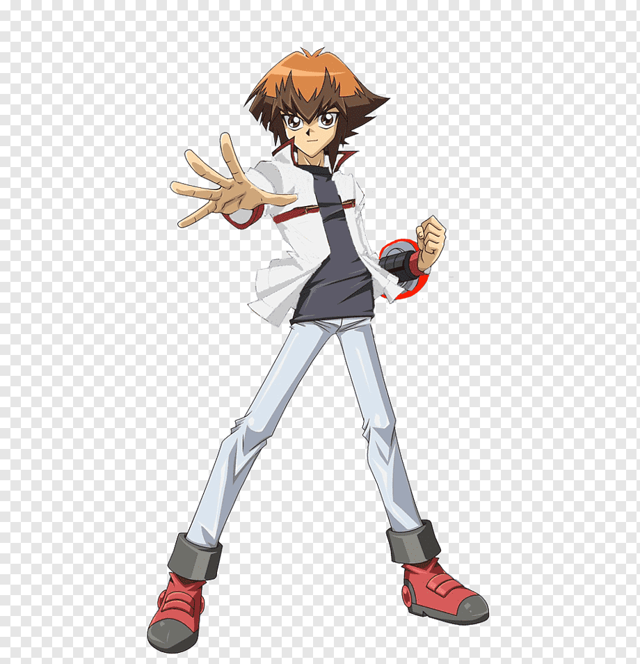 Jaden Yuki from Yu-Gi-Oh! GX, posing dynamically with duel disk on arm and hand extended forward.