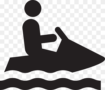 Black silhouette of a person riding a jet ski on water waves, icon-style illustration.
