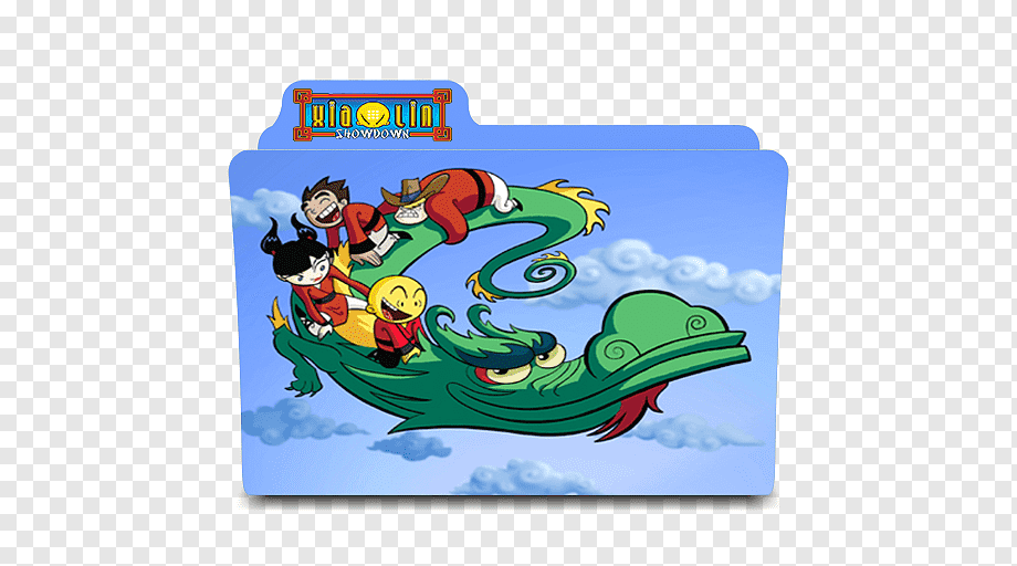 Xiaolin Showdown animated folder icon featuring characters riding a green dragon through clouds.