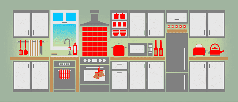 Modern Kitchen Design with Red Accents - Layout & Essentials