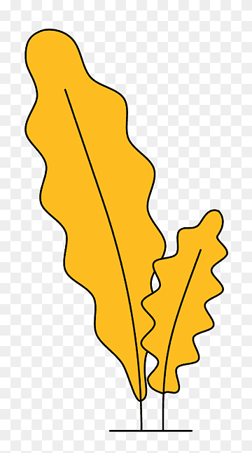 Two stylized yellow wavy leaves on thin stems against a transparent background.