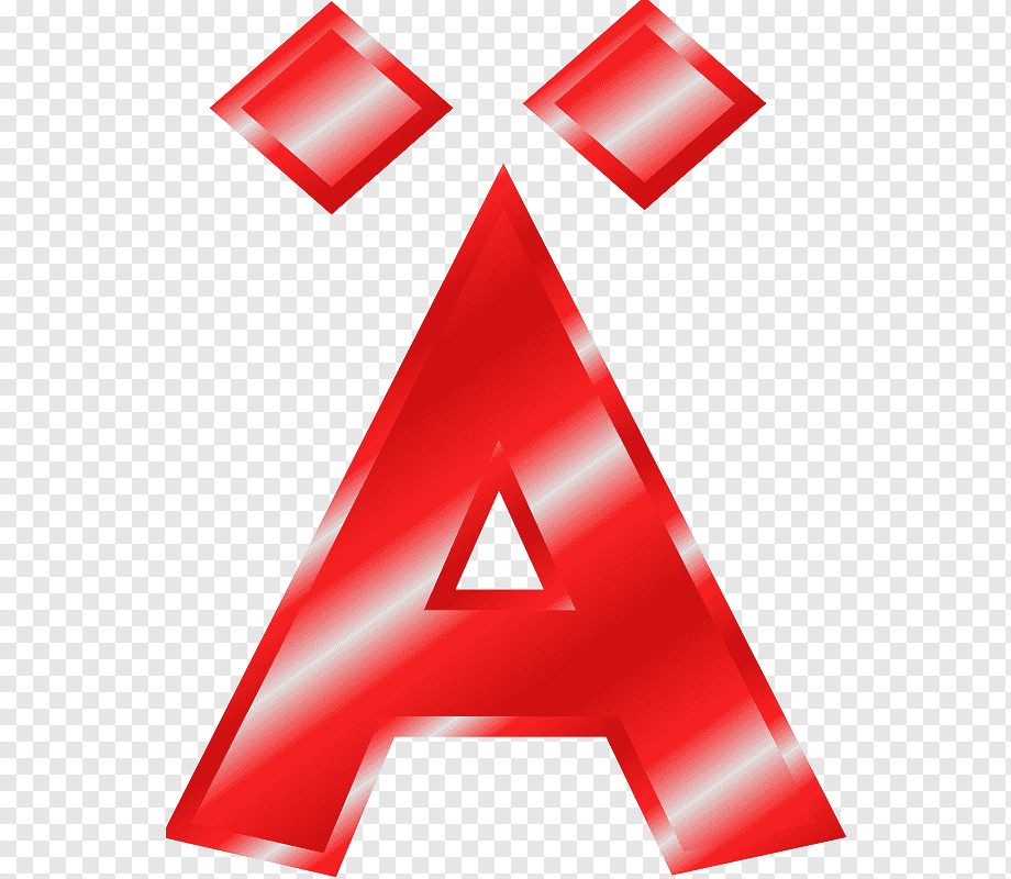 Glossy red stylized letter A with two diamond shapes above, on transparent background.