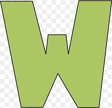 A bold, lime-green uppercase letter "W" with black outline on a transparent checkered background.