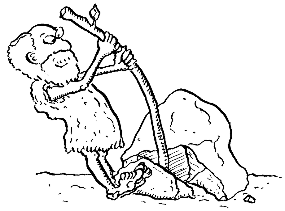 Prehistoric Human Using Primitive Tool - Illustration of Early Tool Use