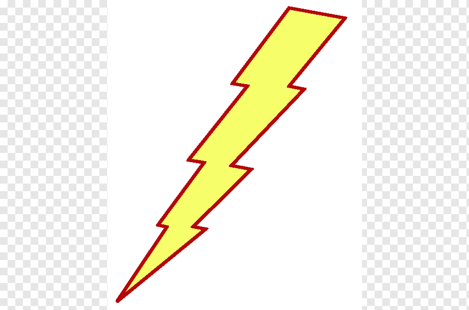 Yellow lightning bolt with red outline on transparent background
