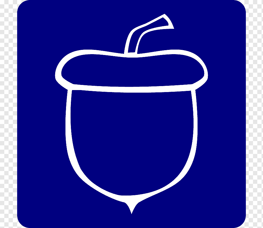 White line-art acorn icon on a solid blue square background, stylized and minimalist.