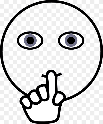 Simple line-drawn face with finger over lips, signaling silence or secrecy.