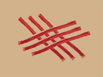Red twisted candy sticks arranged in a crisscross pattern on a beige background.