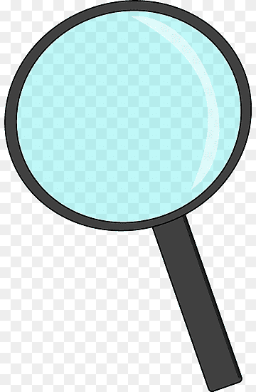 A simple cartoon-style magnifying glass with a black handle and light blue lens on transparent background.