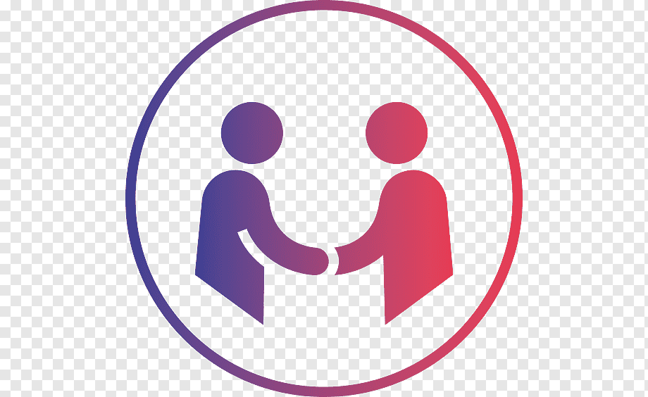 Two stylized figures shaking hands inside a circular gradient border, symbolizing partnership or agreement.