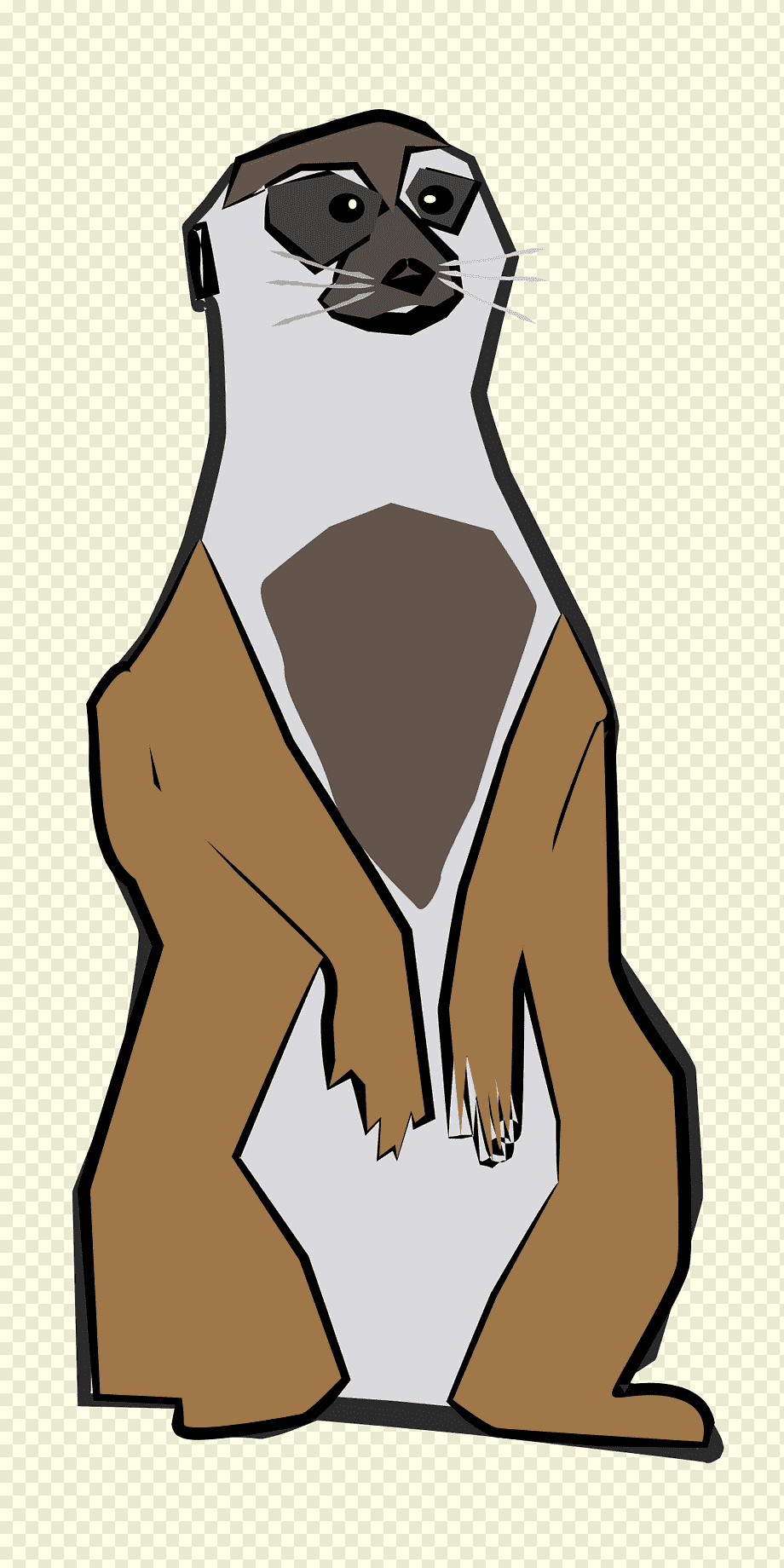 Stylized cartoon meerkat standing upright with alert expression and geometric shading.