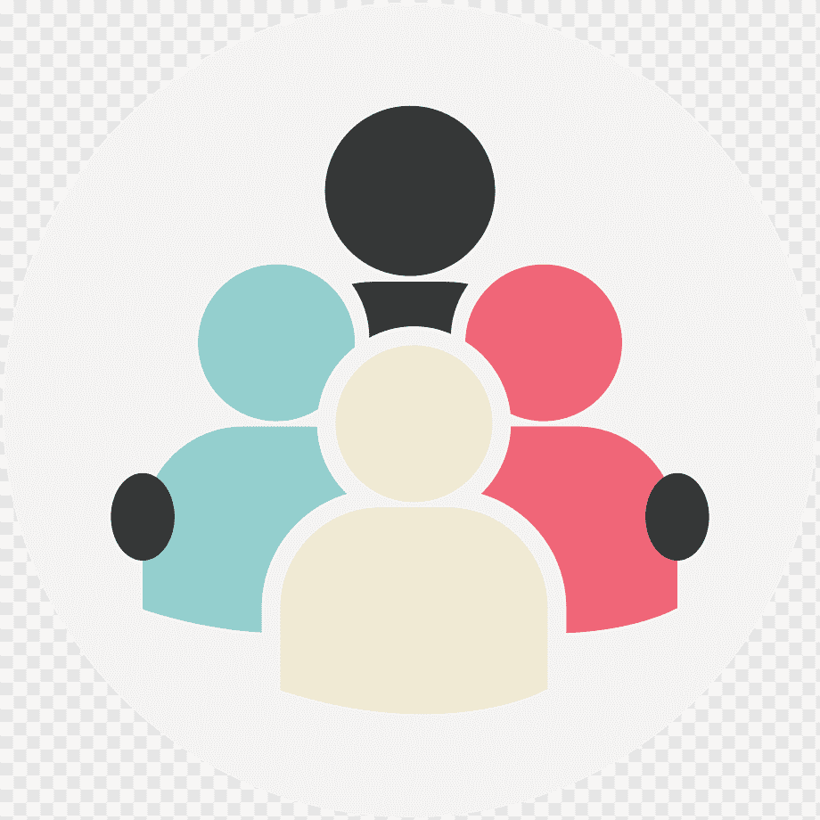 Stylized icon of five diverse people in a circle, symbolizing teamwork and inclusion.