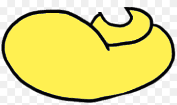 Yellow abstract organic shape with black outline on transparent background, resembling a stylized bean or embryo.