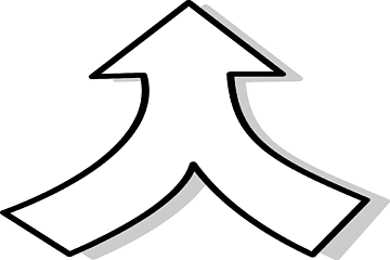 Black outline arrow icon splitting into two upward paths with subtle shadow, symbolizing choice or divergence.