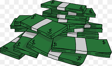 Stacks of green cartoon-style cash bundles with dollar signs and white bands.