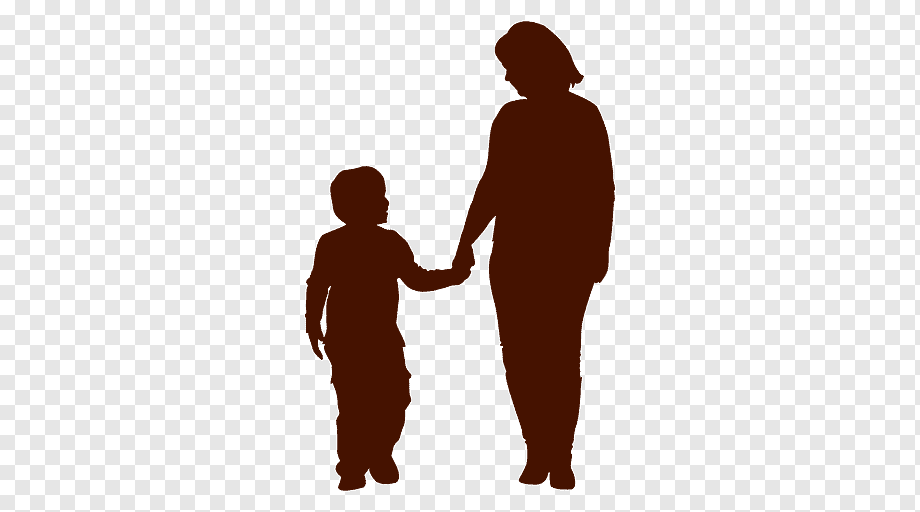 Silhouette of a woman holding a child's hand, symbolizing care and guidance.