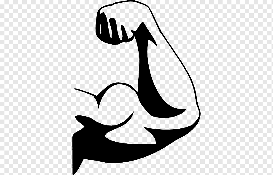 Black-and-white stylized illustration of a flexed bicep muscle, symbolizing strength and fitness.