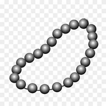A grayscale beaded necklace arranged in a loose loop on transparent background.