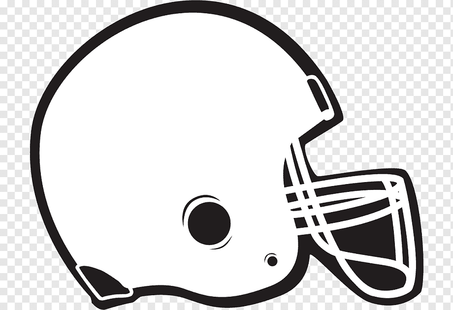 Black-and-white illustration of a classic American football helmet with faceguard and chinstrap.