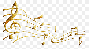 Golden musical notes and staff flowing on transparent background, symbolizing melody and harmony.