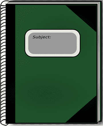 Green spiral-bound notebook with a labeled "Subject:" field on the cover.
