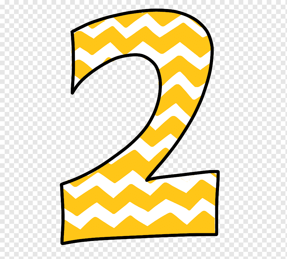 Hand-drawn number 2 with yellow and white zigzag pattern, black outline, on transparent background.